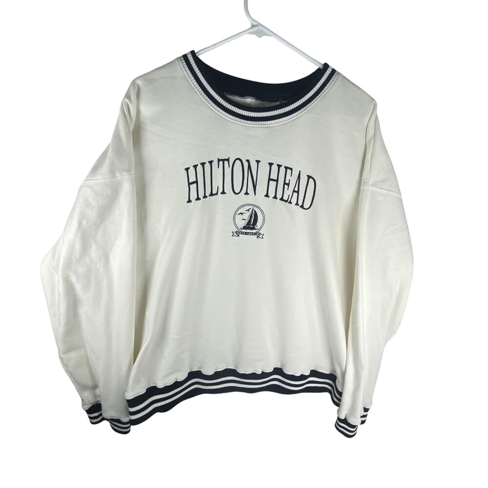 AS Revival Sweatshirt Womens Large White Hilton Head Crew Neck Fleece Nautical